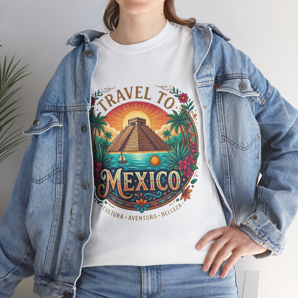 Travel to Mexico T-Shirt — Vintage Pyramid Sunset Vacation Tee