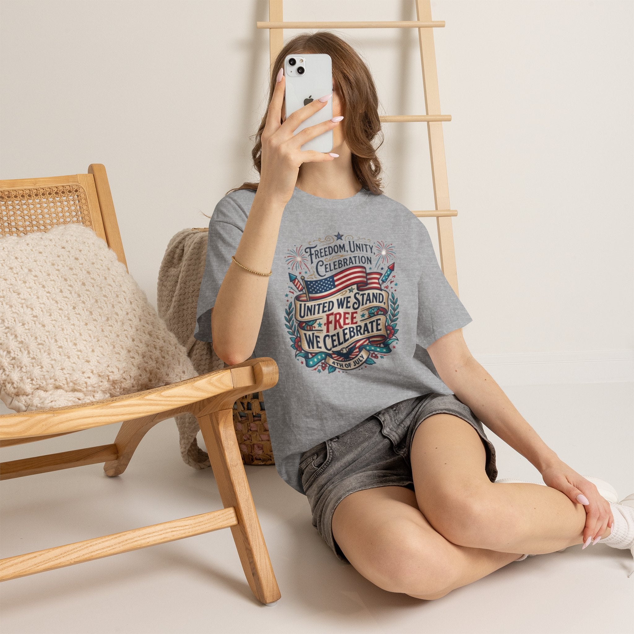 Patriotic 4th of July Tee – “United We Stand, Free We Celebrate” USA Flag T‑Shirt